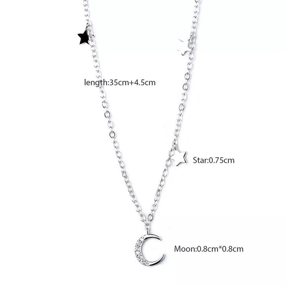 NEW 925 Sterling Silver Zircon Moon Star Necklace - Picture 6 of 6